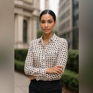 Equipment 100% Silk Women’s White Floral Casual Button Down Shirt, Size XS